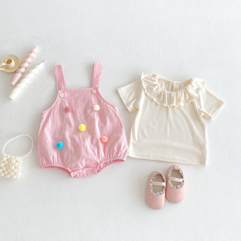 【BABY】夏新作 ピンクサロペット＆トップスセットSK082603