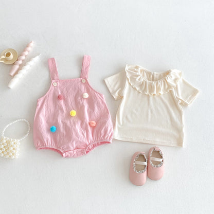 【BABY】夏新作 ピンクサロペット＆トップスセットSK082603