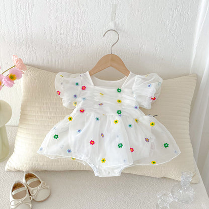 【BABY】夏新作 カラフル小花刺繍ロンパースワンピースSK091805