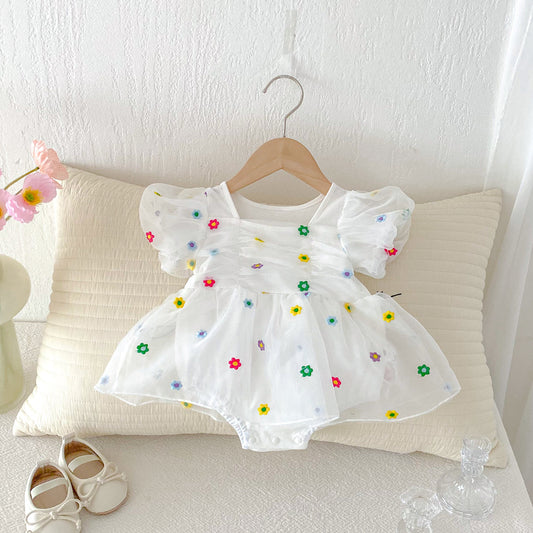 【BABY】夏新作 カラフル小花刺繍ロンパースワンピースSK091805