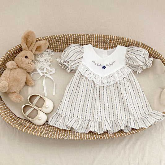 【BABY&KID】夏新作 ストライプパフスリーブワンピースSK080113