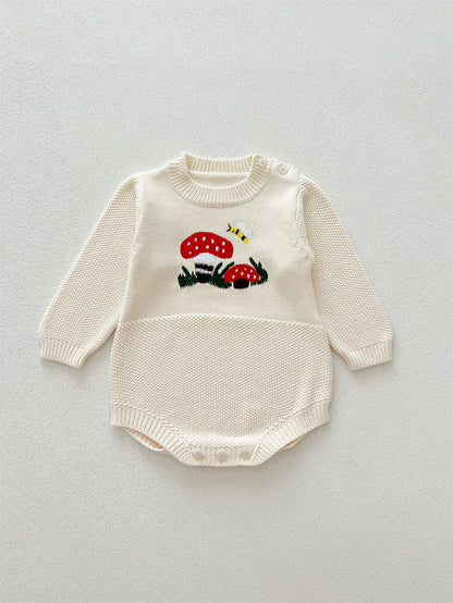 【BABY】マッシュルーム刺繍ニットロンパースSK022709