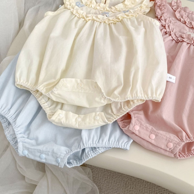 【BABY】夏新作うさぎ刺繍フリルロンパースSK105507