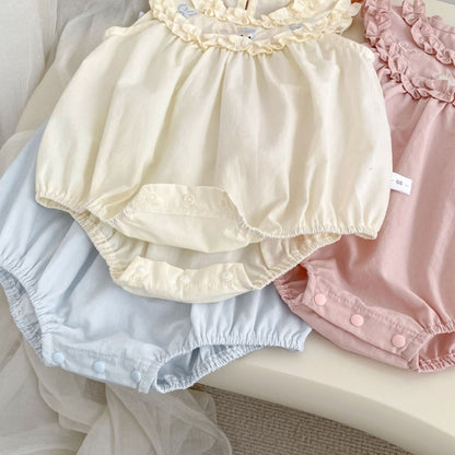 【BABY】夏新作うさぎ刺繍フリルロンパースSK105507