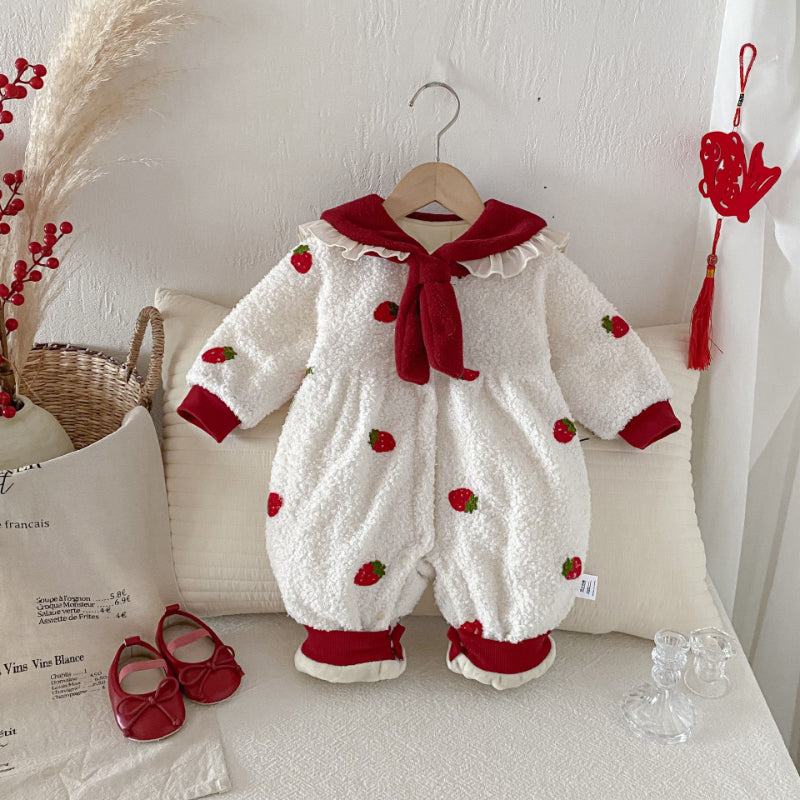 【BABY】冬新作いちご裏起毛カバーオールSK102709