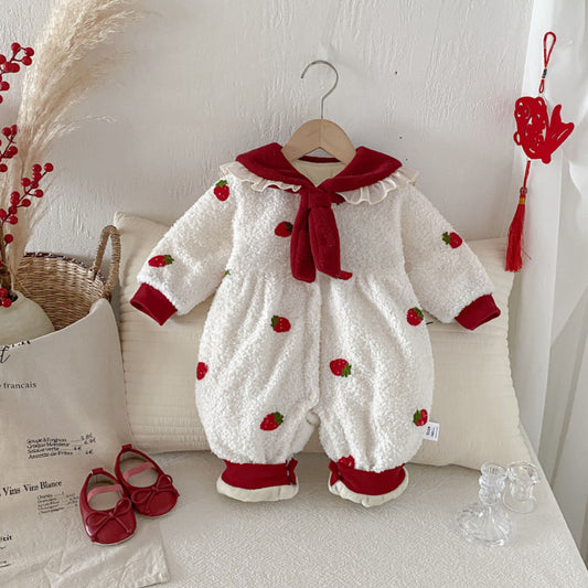 【BABY】冬新作いちご裏起毛カバーオールSK102709