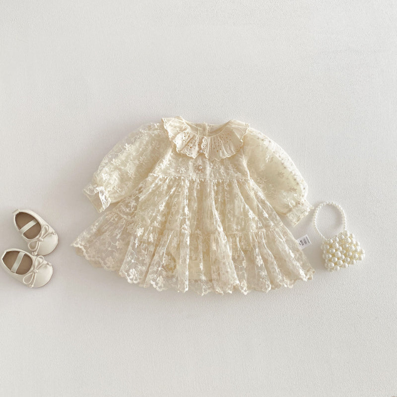 【BABY】フラワー刺繍レースロンパースSK103605