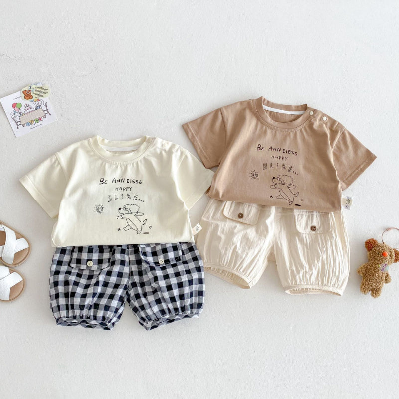 【BABY&KID】夏新作 ドッグＴシャツ、チェックパンツSK072010