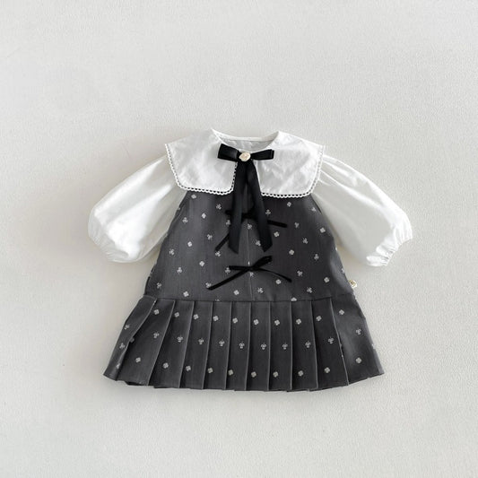 【BABY&KID】蝶結びワンピース、スクエアネック無地シャツSK107208