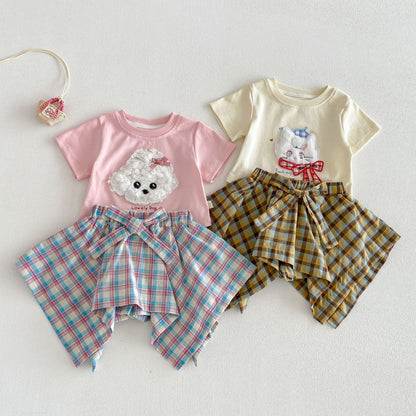 【BABY&KID】夏新作 立体カートゥーンTシャツ、チェックキュロットSK105219