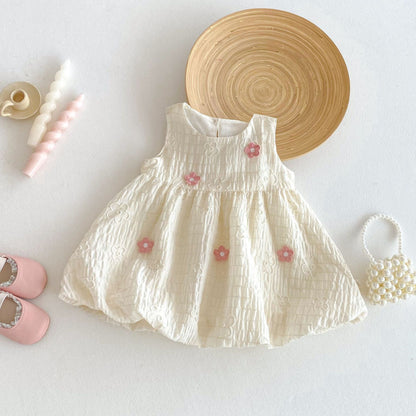 【BABY&KID】夏新作 立体フラワーノースリーブワンピースSK070507