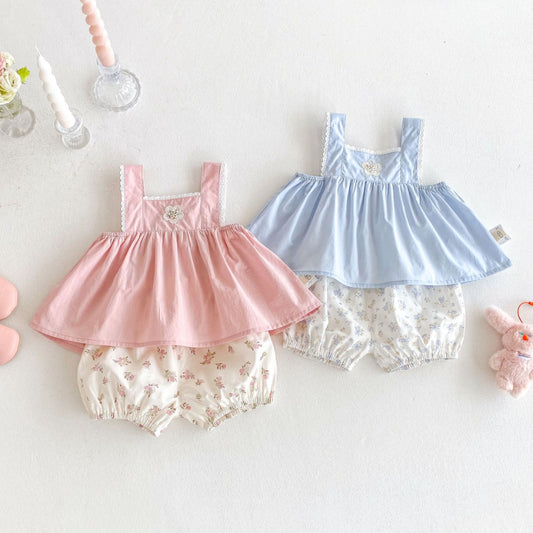 【BABY&KID】夏新作 無地キャミソール、花柄ショートパンツSK080614