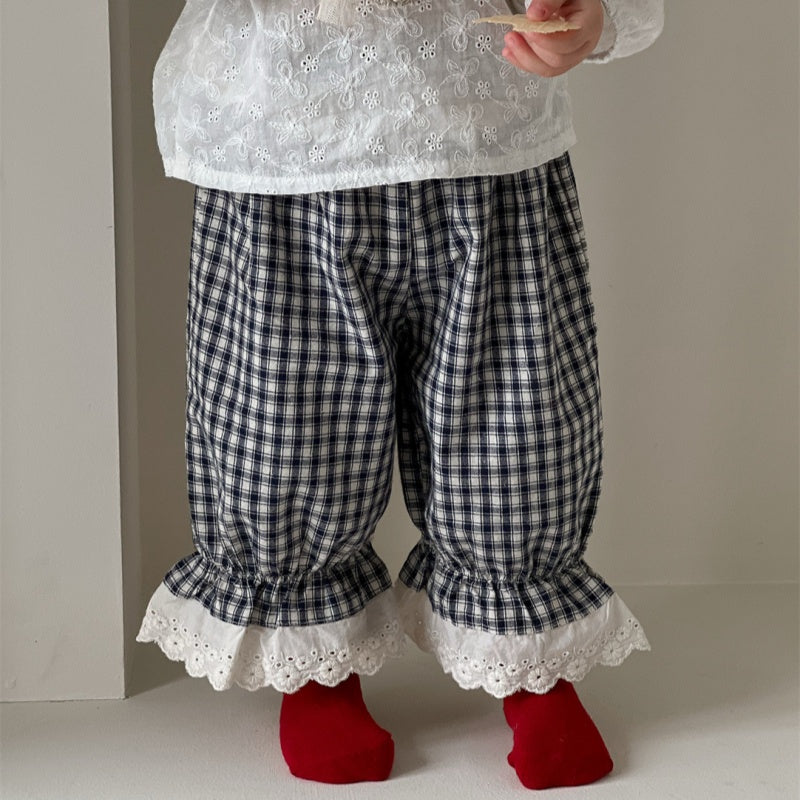 【BABY】フリル襟ブラウス、レースチェックパンツSK100833