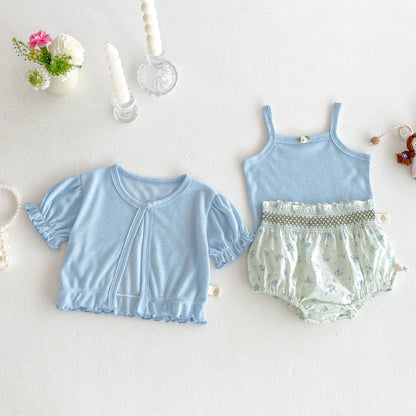 【BABY】夏新作 ニットカーディガン&タンクトップ&ショートパンツの3点SK072207