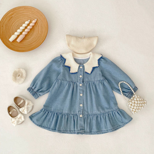 【BABY&KID】ニット襟デニムワンピースSK011001