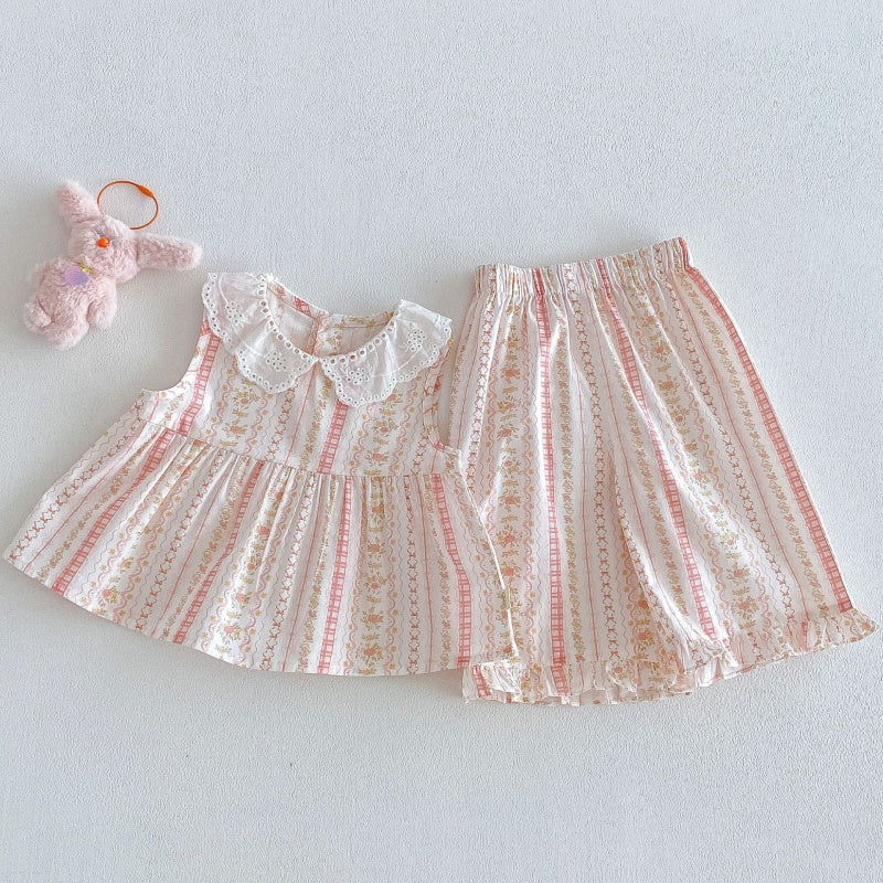【BABY&KID】夏新作フリル襟小花柄セットアップSK105914