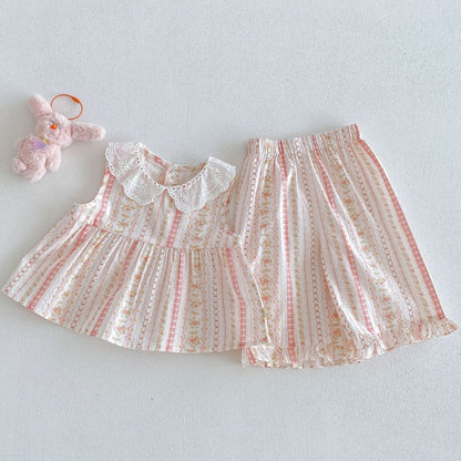 【BABY&KID】夏新作フリル襟小花柄セットアップSK105914