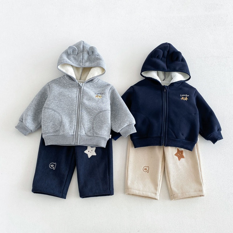 【BABY&KID】冬新作刺繍フード付き裏起毛ジャケットSK108520