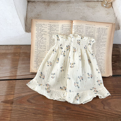 【BABY】コットン花柄半袖ロンパース、キャミロンパース、トップスセット、サロペットSK062112