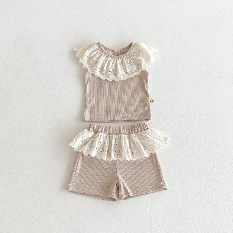 【BABY&KID】夏新作 レースフリル襟セットアップSK082610