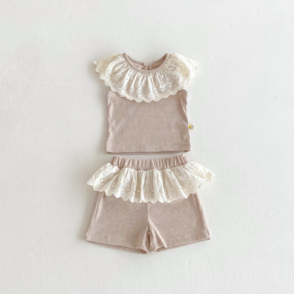 【BABY&KID】夏新作 レースフリル襟セットアップSK082610