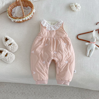 【BABY】冬新作お花刺繍レース襟カバーオールSK103112