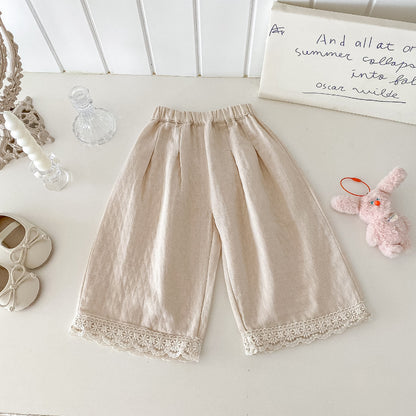 【BABY】チェックレースブラウス、ベージュワイドパンツSK101430