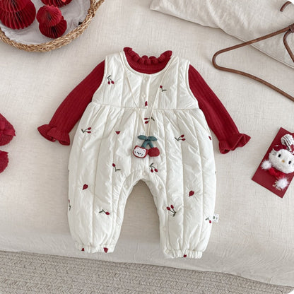 【BABY】冬新作チェリー刺繍キルティングカバーオールSK103109