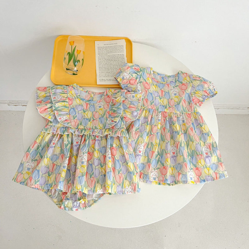 【BABY&KID】夏新作 花柄うさぎロンパース、ロンパースワンピ、ワンピースSK090713