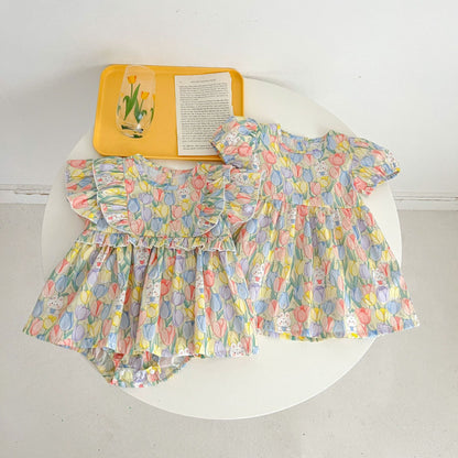 【BABY&KID】夏新作 花柄うさぎロンパース、ロンパースワンピ、ワンピースSK090713
