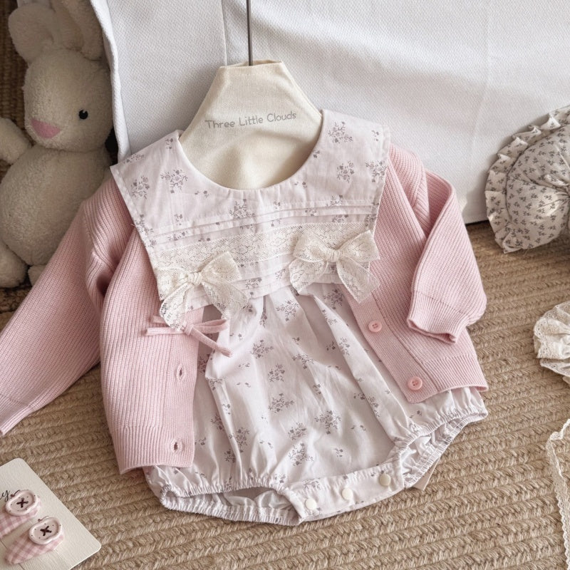 【BABY】レース蝶結び小花柄ロンパースSK106911