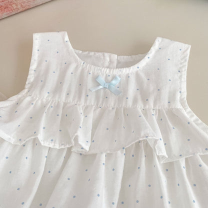 【BABY&KID】夏新作ドットノースリーブブラウス＆フリルショートパンツSK105413