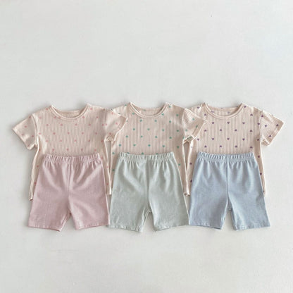 【BABY&KID】夏新作 ハートTシャツ＆ボーダーショートパンツSK080212