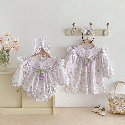 【姉妹服】パープルチューリップロンパース、ワンピースSK101124