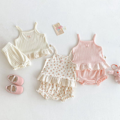【BABY】夏新作 無地、花柄レースセットアップSK072223