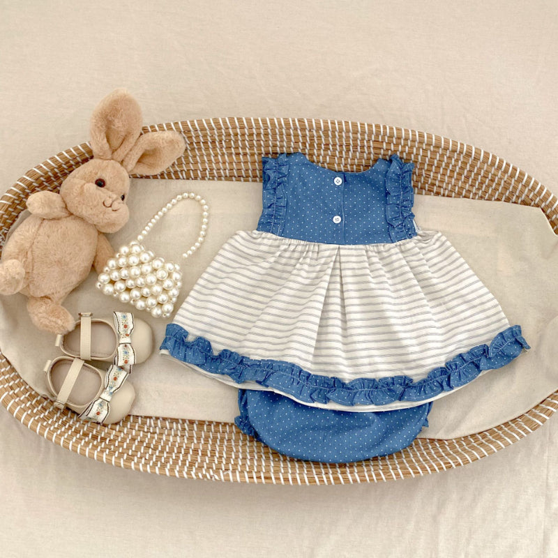 【BABY&KID】夏新作 ストライプデニムトップス＆ショートパンツSK080112