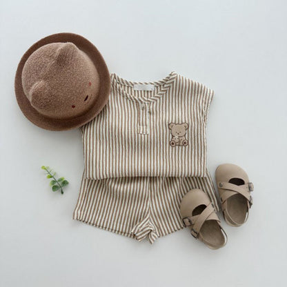 【BABY&KID】夏新作 ボーダーノースリーブベアセットアップSK091205