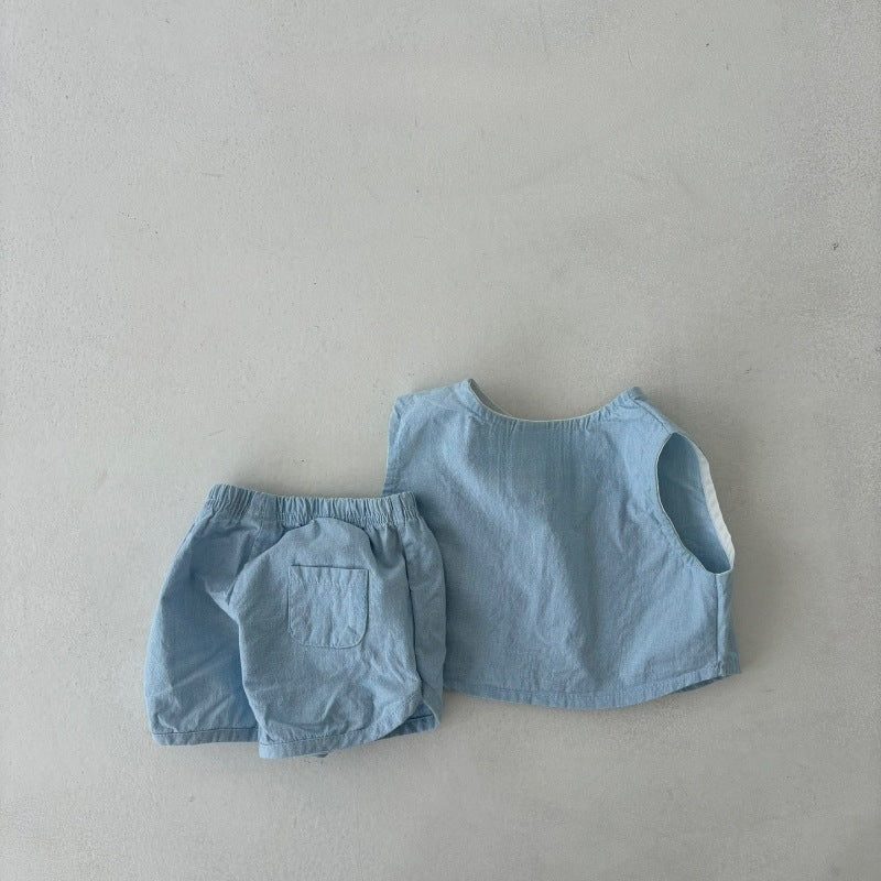 【BABY】夏新作 ノースリーブデニムセットアップSK082708
