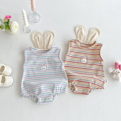 【BABY】夏新作 ウサギボーダーノースリーブロンパースSK072014
