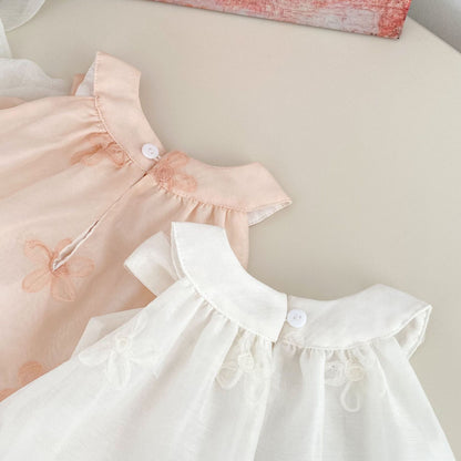 【BABY】夏新作 リボン刺繍フラワーロンパースSK072505