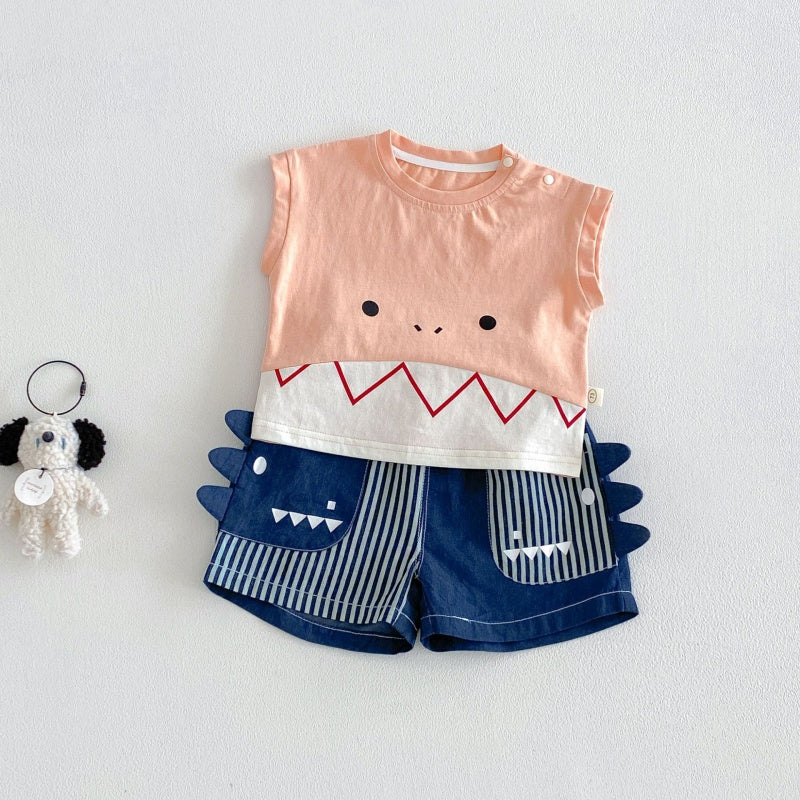 【BABY&KID】夏新作恐竜Tシャツ、デニムショートパンツSK105602