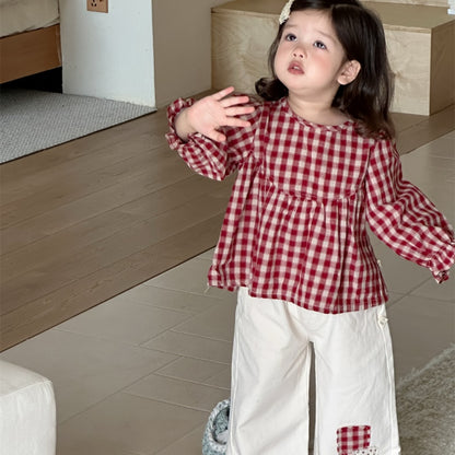 【BABY&KID】レッドチェックブラウス、ベージュパンツSK100839