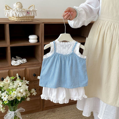 【BABY&KID】夏新作キャミチェックシャツ＆ショートパンツSK105802