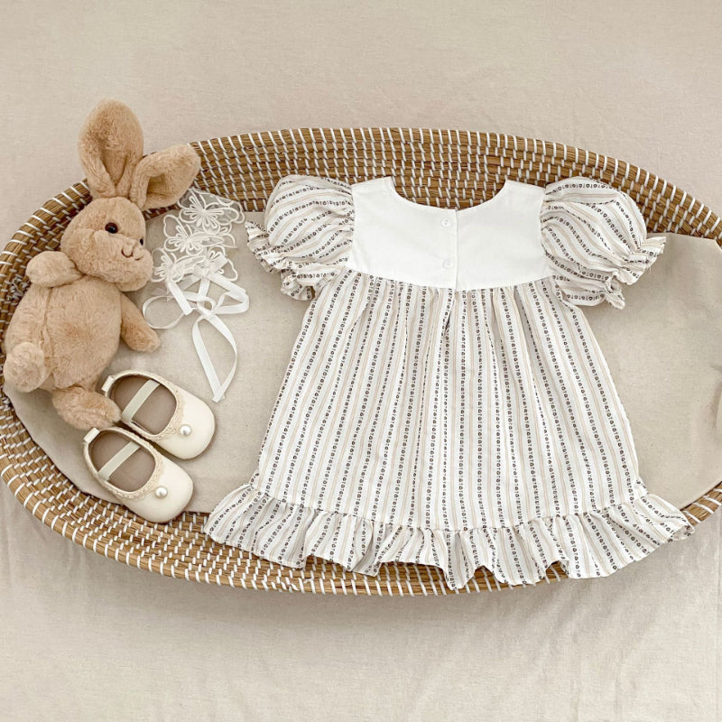 【BABY&KID】夏新作 ストライプパフスリーブワンピースSK080113