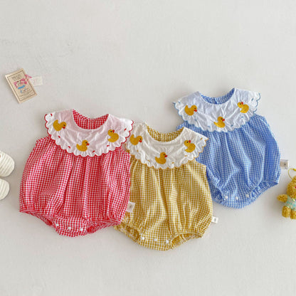 【BABY】夏新作 アヒルの子チェックロンパースSK072215