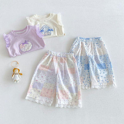 【BABY&KID】夏新作総柄フリルストレートパンツSK105909