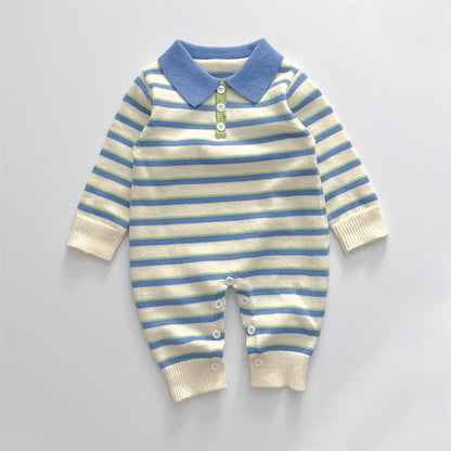 【BABY】暖かいボーダートップス、ロンパースSK022004