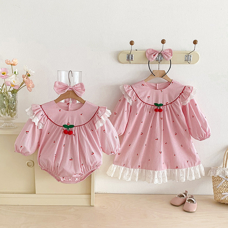 【姉妹服】さくらんぼ柄ロンパース、ワンピースSK101122