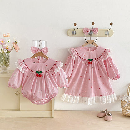 【姉妹服】さくらんぼ柄ロンパース、ワンピースSK101122