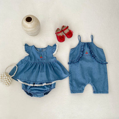 【BABY】夏新作 チェリー刺繍ロンパースorセットアップSK062709